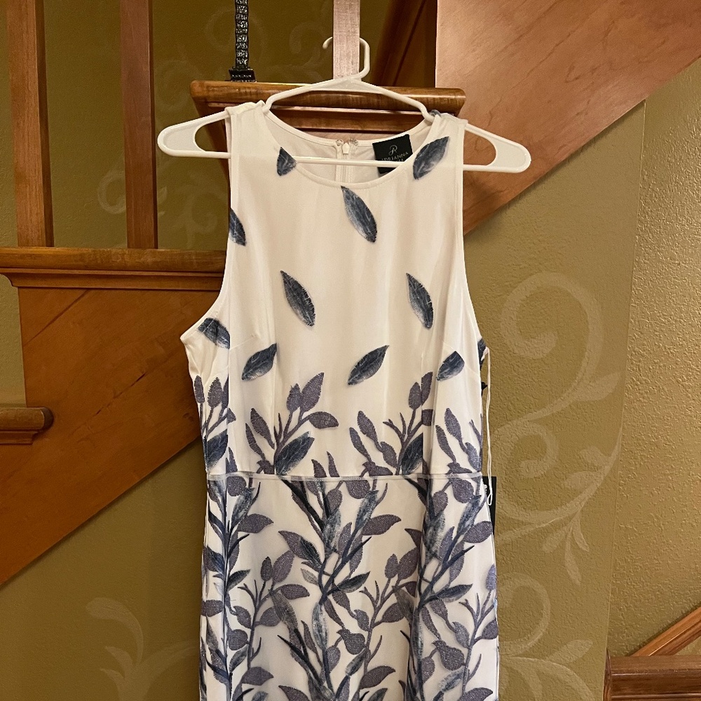 Adrianna Papell Leaf Embroidered A-Line Dress